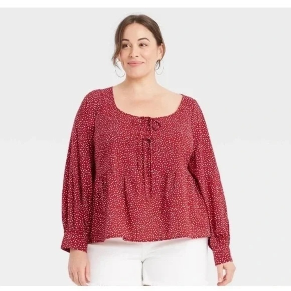 Ava & Viv Women's Red & White Babydoll Top 4X